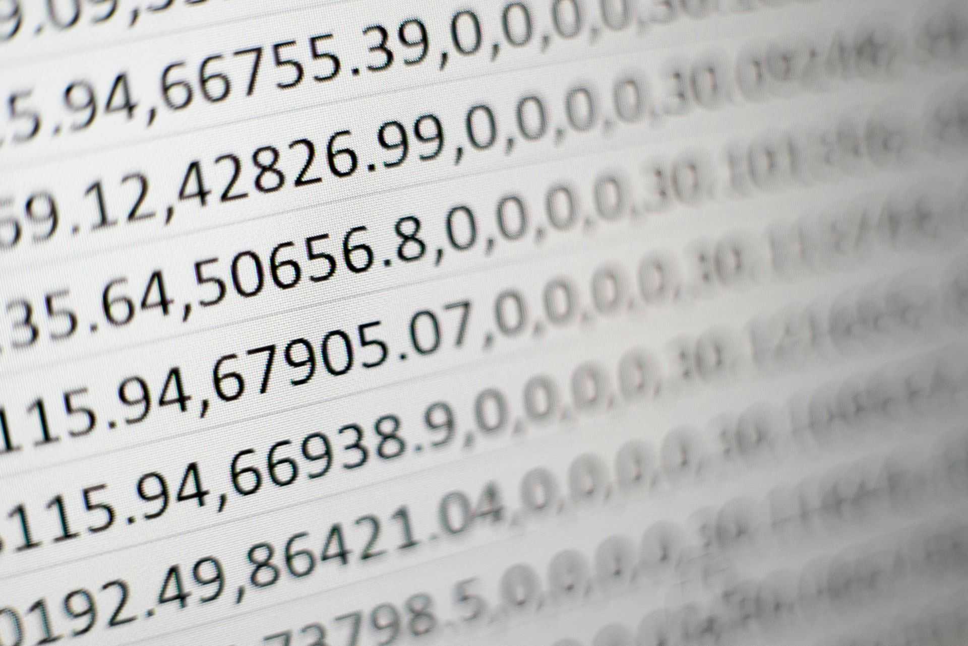 Screen of numbers