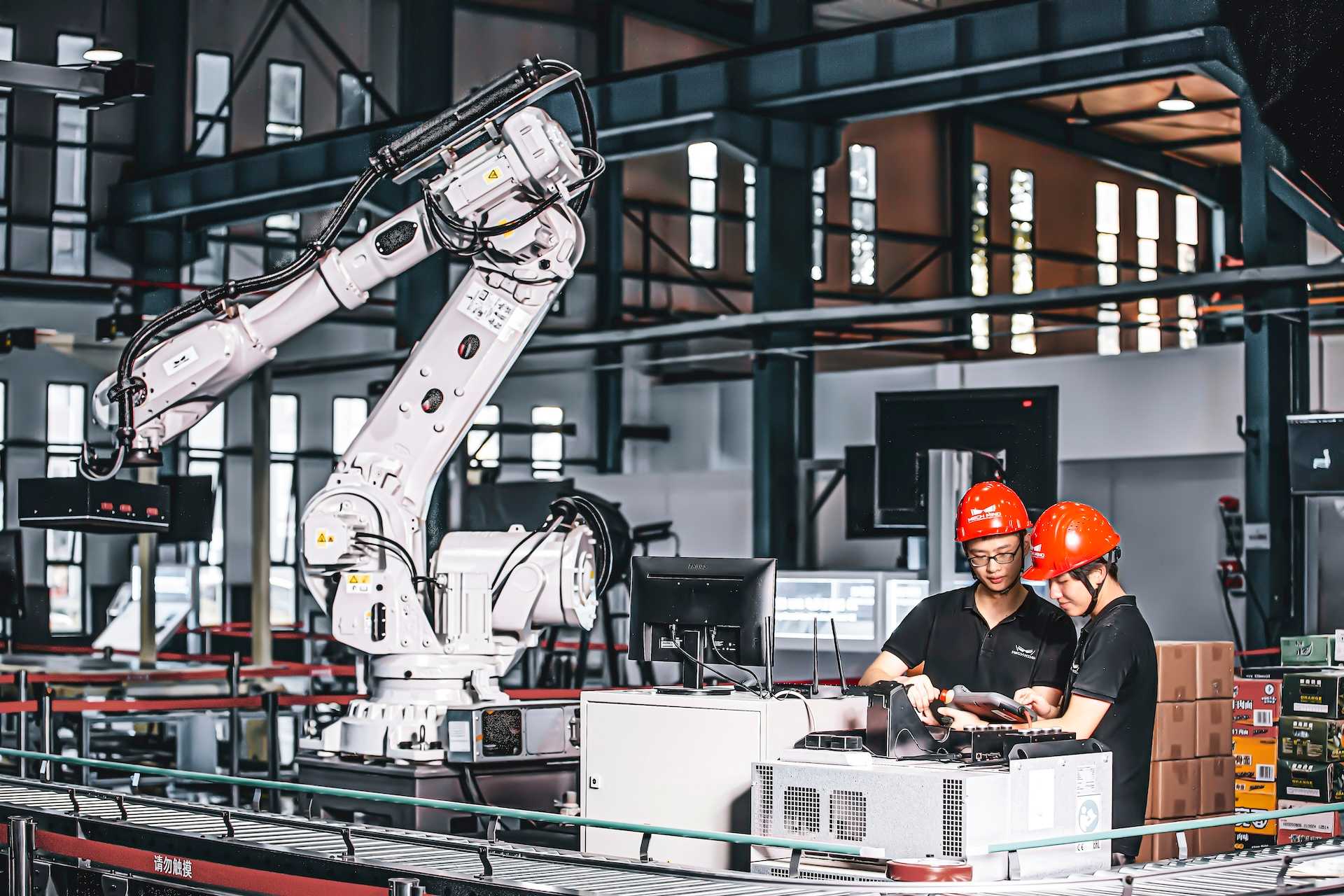 Industrial production line with automated robots