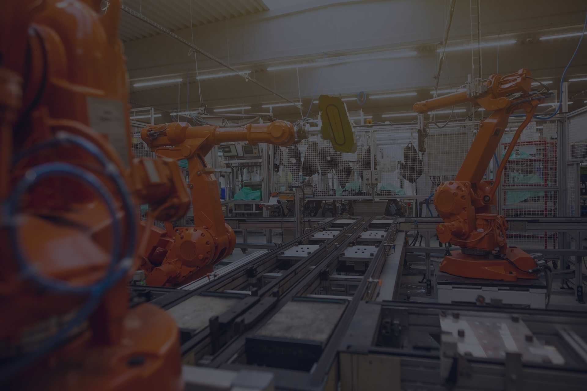 Industrial robots working on a production line