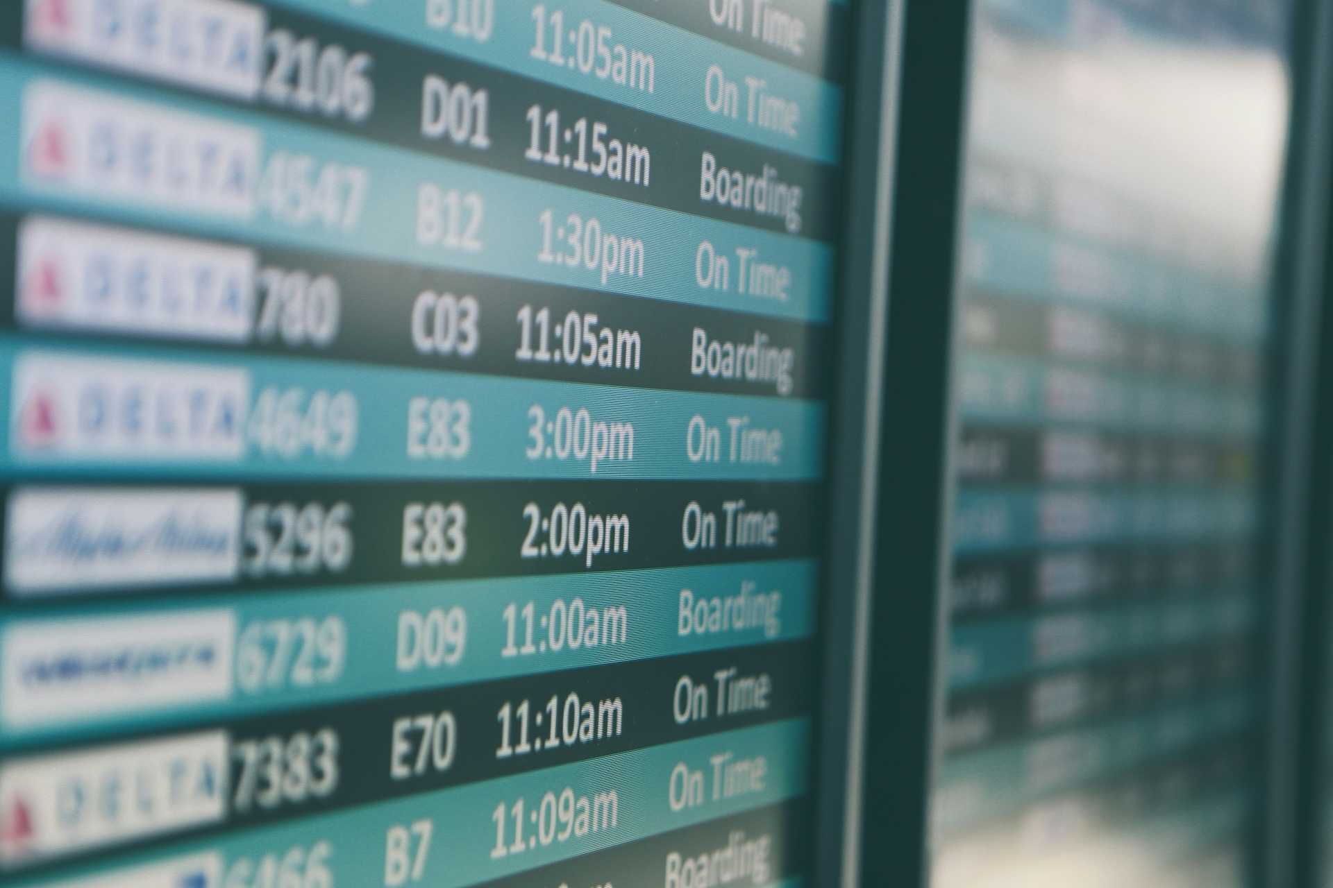 Screen with departure times